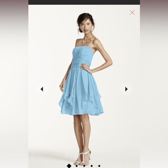 David’s Bridal Blue Strapless Chiffon Dress with Layered Skirt - Picture 3 of 10